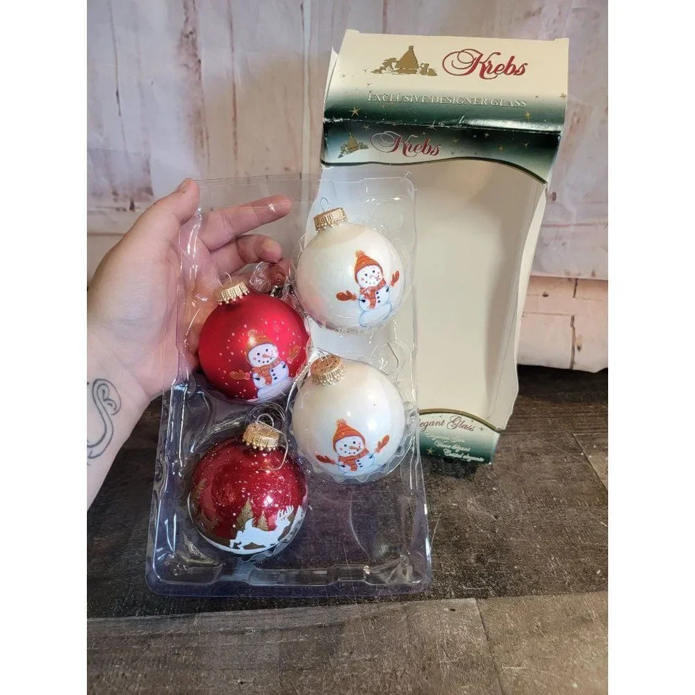 Krebs snowman red white snow blown‎ glass ball ornament Xmas decor set